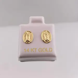 14k Gold Oval-shaped Virgencita Earrings