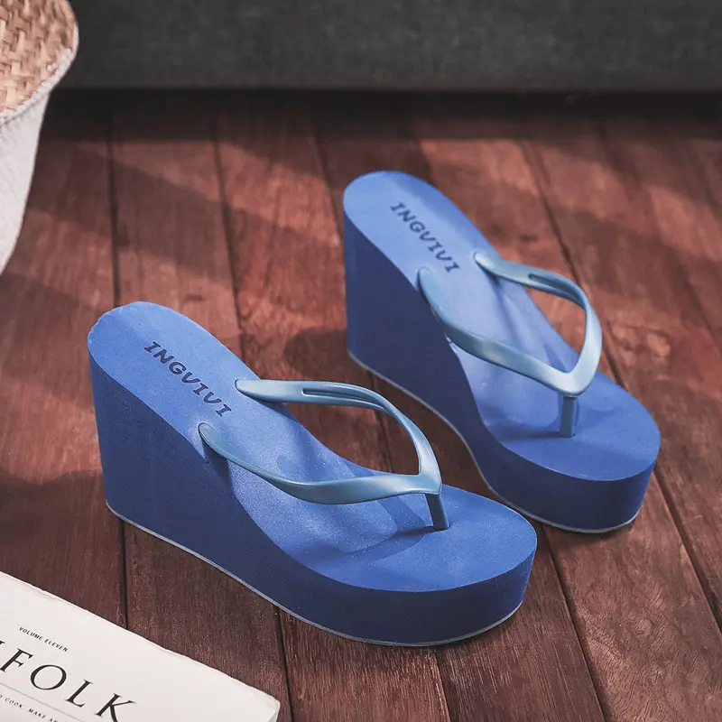 Women's 10cm Thick Heel Slip-On Flip Flops - Summer Beach Female Shoes, Shock-Absorbing Sole, Classic Strap, Lightweight Support Platforms & Wedge Sandals, Heels for Women