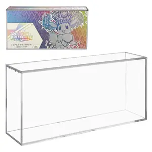 Acrylic Cabinet PKMN TCG Display Case Sliding Magnetic Lid For Prismatic Evolutions Super-Premium Collection Trading Anime Game Graded Cards  Protective Container,Hard Holder for PKMN Booster Box Storage & Card Collection Protection