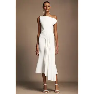 Bellabarnett Paulina Oblique Shoulder Sleeveless Folds Midi Dress