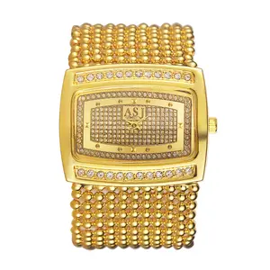 OIDEA Women's Rectangular Quartz Watch - Fashion Waterproof Rhinestone Wristwatch, Gold-Tone Metal Beads Band, Adjustable Stainless Steel Fashion Dress Watch, Fashion Waterproof Watch summerwins,summerwins