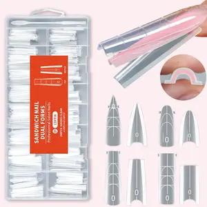 256Pcs Sandwich Dual Nail Form Coffin Almond Nail Forms, 16 Size Reusable Top Bottom Forms Gel Nail Art Extension Molds, DIY Nail Kit, Nail Art Tools, Nail Art Supplies