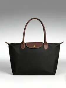 Foldable Black Crossbody Tote for Women – Water-Resistant Oxford Bag as Laptop Bag, Travel & Diaper Bag | Large Capacity, Lightweight & Durable for Outings, Shopping, Mom Life