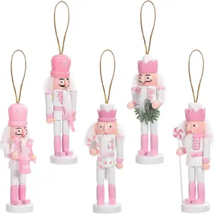 5-Piece Christmas Nutcracker Ornament Set, Wooden Hanging Decorations, Tree, Table, Wall Decoration (/gold ), Holiday Occasion