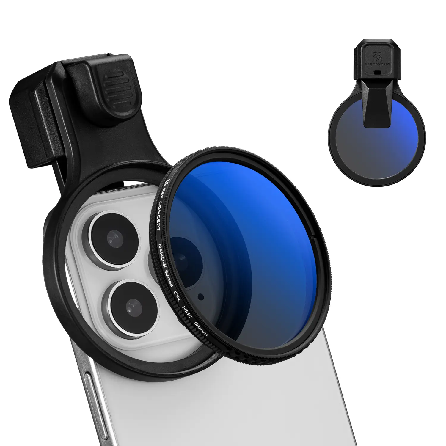 K&F CONCEPT 58mm/67mm Press-on VND Filter Kit (CPL/ND2-32) - Multi-Coated for iPhone 17/16/15/14/13/12 (Standard/Pro/Pro Max) with Phone Lens Clip, 58mm/67mm Threaded Filters, Accessories, Mobile, No Tools Needed, Smartphone