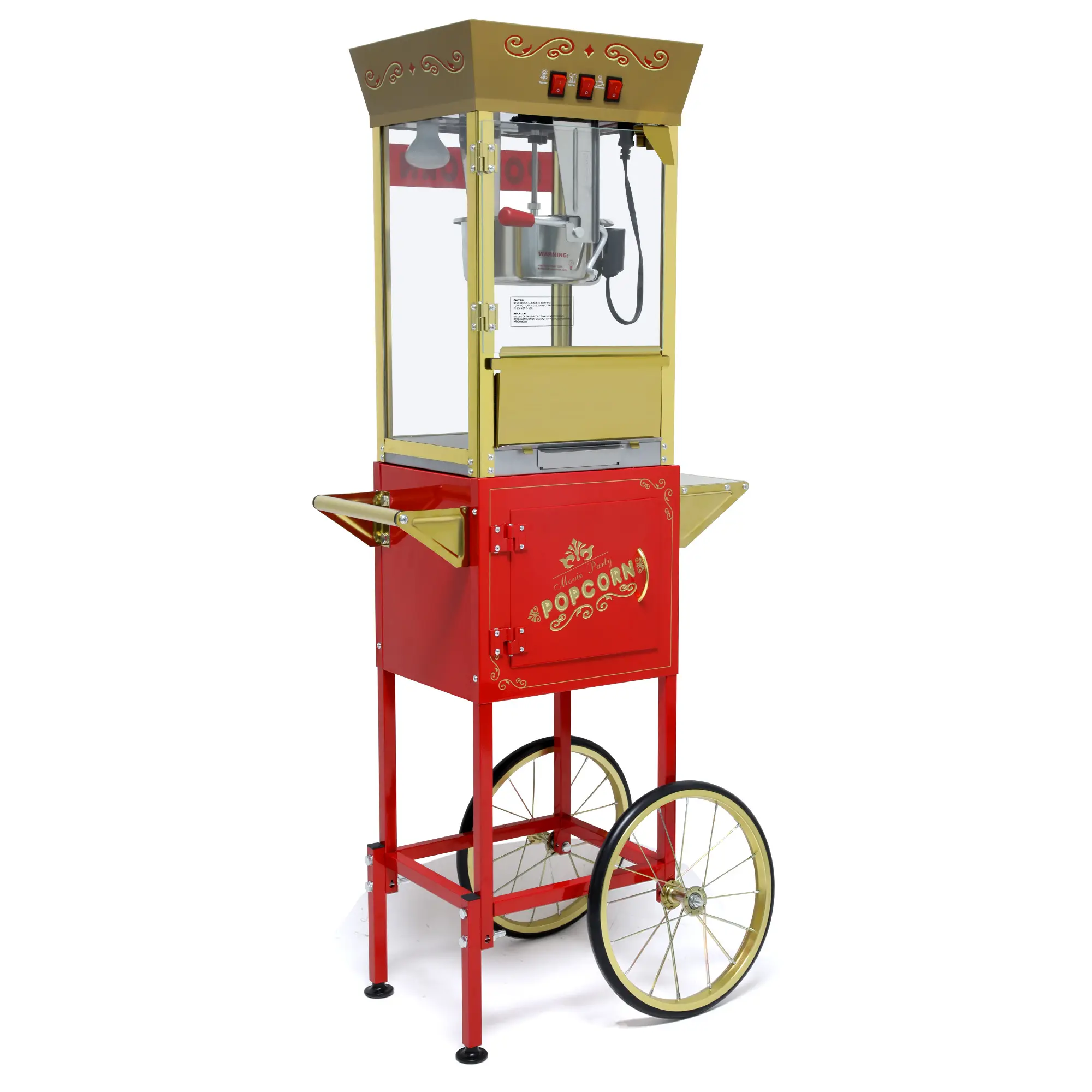 DONEXT 12oz Vintage Style Popcorn Machine Cart with Wheels, Stainless Steel Kettle, 850W Power Movie Theater Popcorn Maker for Home Parties, Red