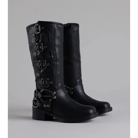 Totally Edgy Buckled Square Toe Boots