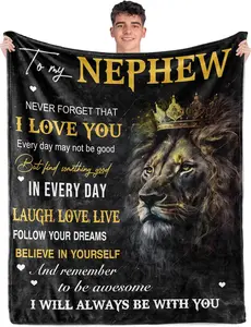 to My Nephew Gifts from Aunt Uncle, Funny Birthday Gifts for Nephew, Nephew Gifts for Teen Adult, Soft Comfortable Flannel, Nephew Gifts for Christmas Graduation, Nephew Lion Throw Blanket