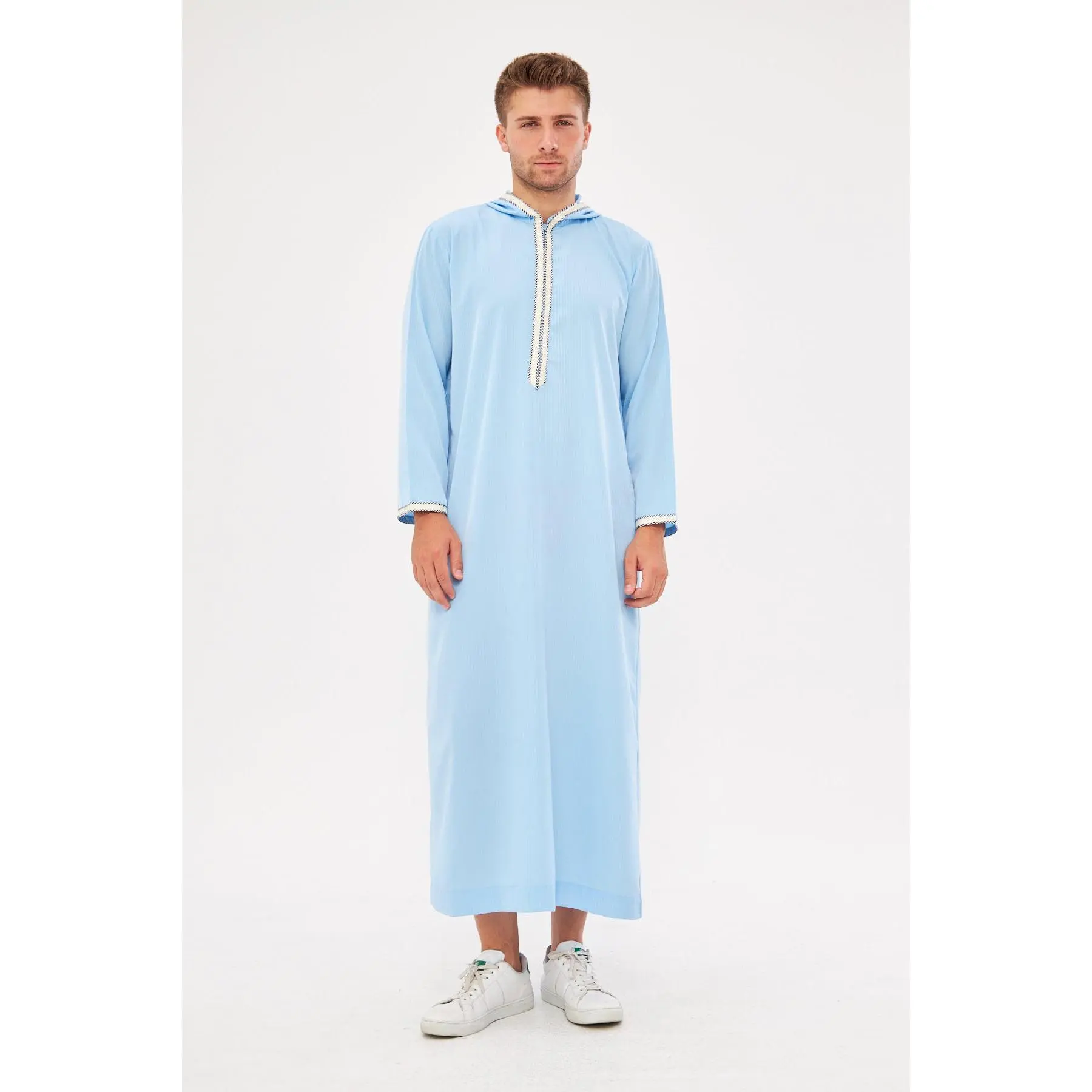 Moroccan Long Sleeve Thobe - Light Blue