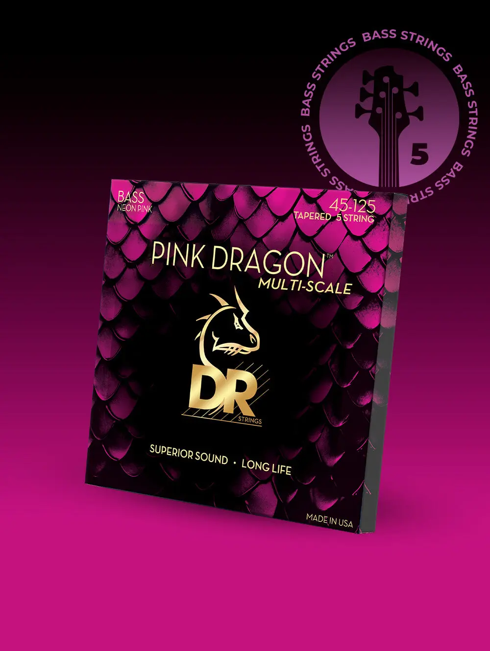 Pink Dragon™ Pink Coated Stainless Steel 5-String Bass Set