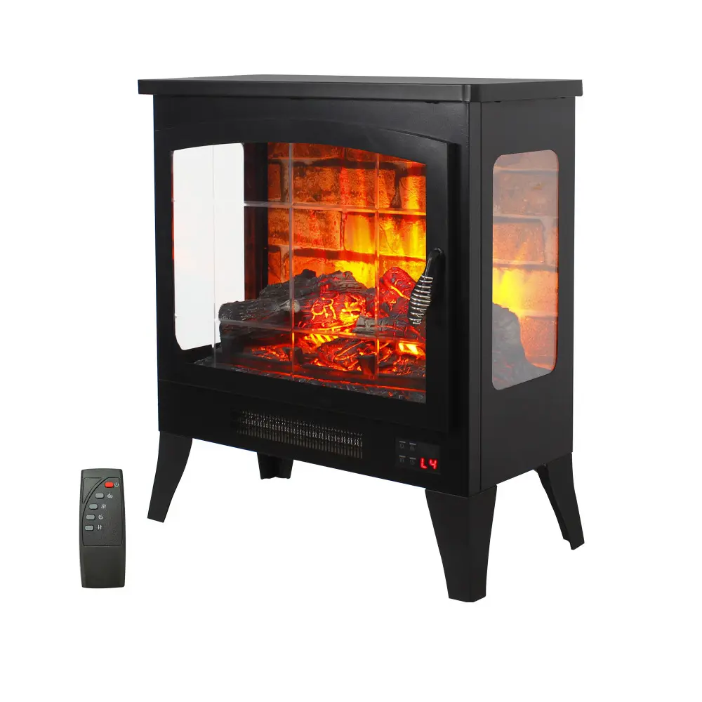 Industrial 21-in Freestanding Electric Fireplace with 3D Flame Effects, Remote Control, 3-Sided Panoramic Viewing Angle, Removable Base for Easy Storage, Tempered Glass, 1400W Power, Standard Plug
