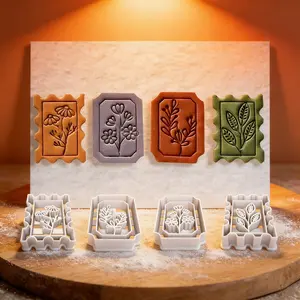 4pcs Cutter Elegant Seasonal Stamp Plant Flower, Polyresin Polymer Cutting Tool, Vintage Artistic Element Core, Clay Craft Molds, Crafting Kit