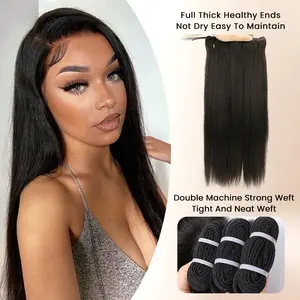BEEOS Human Hair Extensions Real Raw Human Hair Bundles Body Wave Bundles Raw Human Hair Straight Bundles 22 Inch No Tangle & Shedding Natural Color Human Hair Weave Bundles SummerVibes