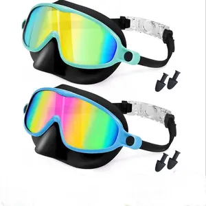 Swimming Goggles with Nose Cover, 2 Counts Wide View Anti-fog Uv Protection Swimming Goggles with Earplug, Leak-free Swimming Accessories for Kids, Water Goggles, Swim Glasses