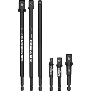 10" Long Impact Socket Adapter Set for Drill 6-, 10" and 3", Impact Grade Power Drill Sockets Adapter Set, 1/4", 3/8", 1/2" Hex Shank Impact Driver Socket Adapter.