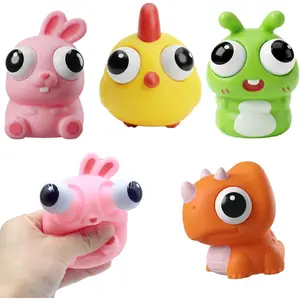 4 Pcs Squeeze Out Eyes Animal Toys, Popping Eye Chick/Caterpillar/Dinosaur/Bunny Toys, Easter Egg Fillers, Easter Basket Stuffers Essentials for Kids Boys Girls