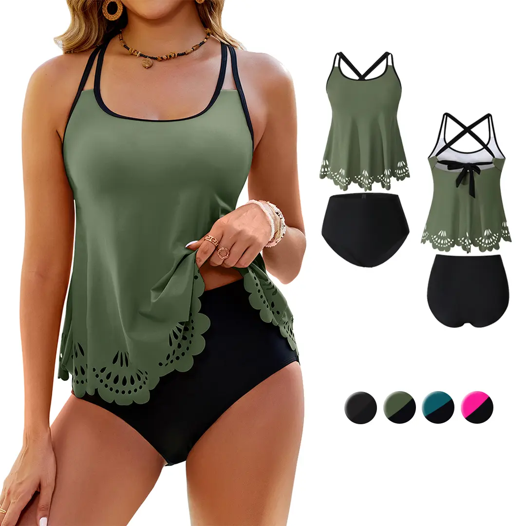 Blooming Jelly Womens Swimsuits Tankini Tummy Control 2 Piece Bathing Suit Modest Beach Vacation Clothes #SwimWeek #Summervibes