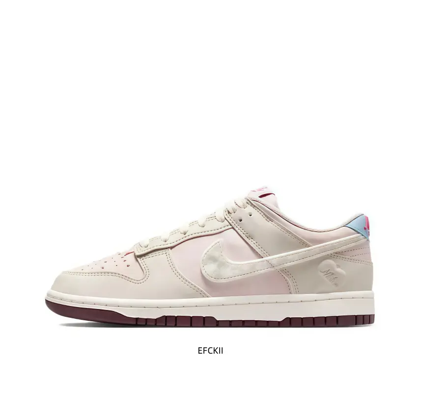 Soft Beige & Burgundy Low-Top Sneakers with Velvet Swoosh – Perfect for Valentine’s Day Outfits, Pairing with White Denim or Pleated Skirts for a Sweet & Edgy Look