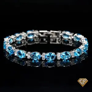 Blue Topaz Gemstone Bracelet, 7.5 inch Stainless Steel Bracelet, AAA+ December Birthstone Topaz and Cubic Zirconia - December Birthday - Christmas Gift Handmade Jewelry Handmade Jewelry