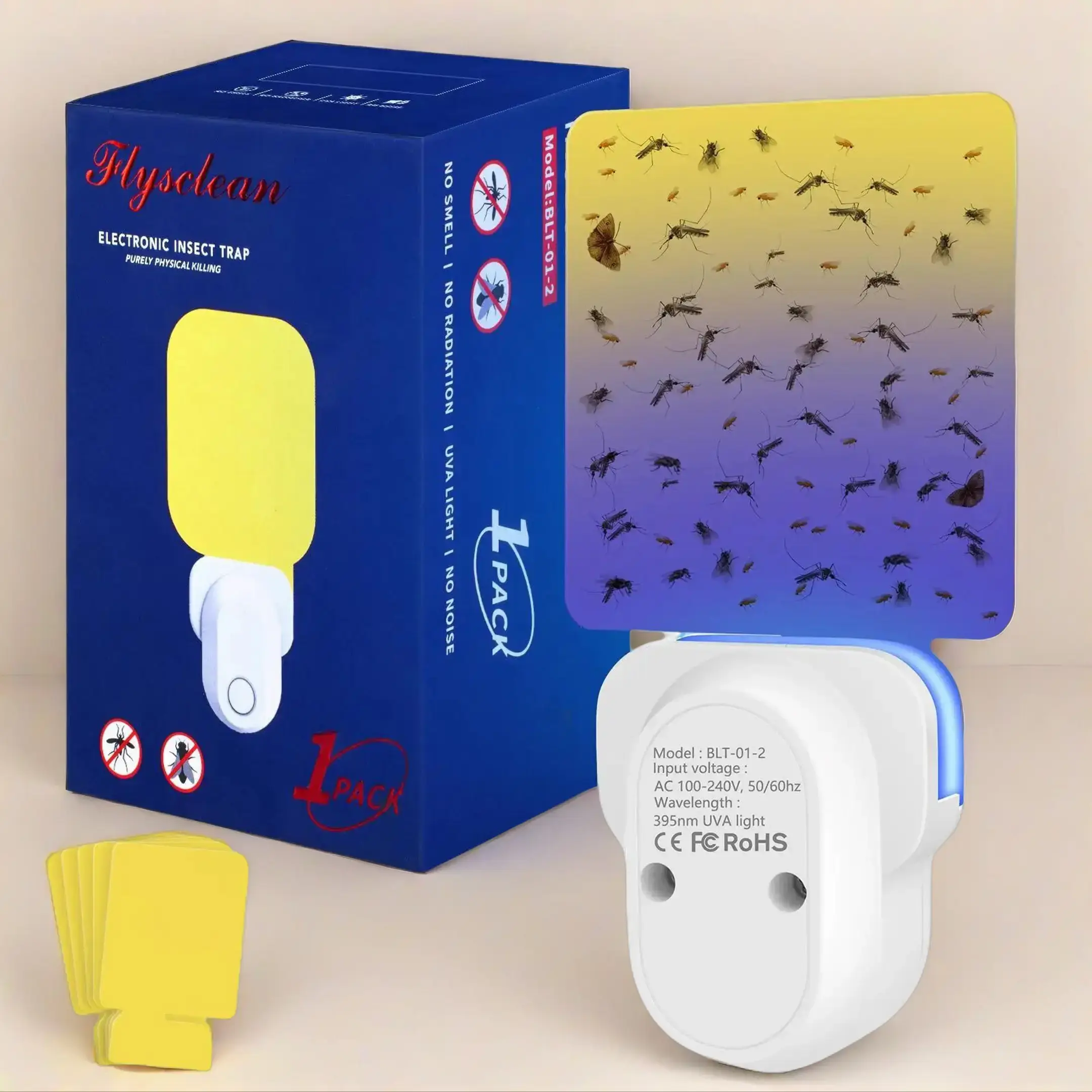 Plug-In Indoor Flying Insect Trap with UV Blue Light & Sticky Pads, Fly Catcher for Fruit Flies, Gnats and Small Flying Bugs, Kitchen Home Solution