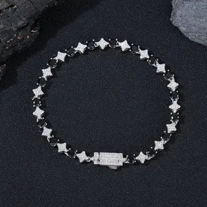 6mm Iced Out Star Tennis Chain |   Black & White CZ Hip Hop Necklace for Men |   Trendy Matching Bracelet Jewelry