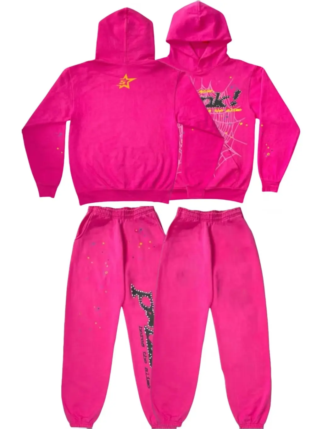 2PCS Y2K Men's Hooded Sweatshirt, Spider Web Pattern, Letter Print, Colorful Stars, Street Punk Style,single piece hoodies sweatpants multiple choices