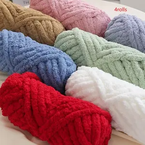 Thick Chenille Yarn 4 Rolls 1000g for Handmade Crochet Blankets Bags Hats Pillows Seat Cushions Cat Bed Gradient Colors Arm Knitting