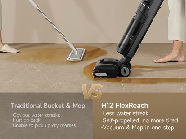 DREAME H12 PRO Series I Wet Dry Vacuum Cleaner, Smart Floor Cleaner Cordless Vacuum and Mop for Hard Floors, One-Step Edge to Edge Cleaning with Hot Air Drying Black