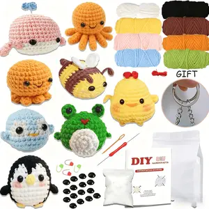 8pcs Complete Crochet Animal Amigurumi Kit for Beginners with Step-by-Step Video Tutorials, Yarn & Hooks Suitable for Learn to Crochet, DIY Crafts, Christmas Gifts, - Crochet Set for And
