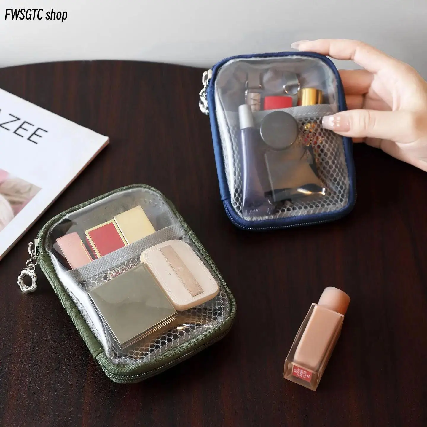 2026 New Portable Cosmetic Bag for Purse - Small Travel Beauty Bag with Partition, Lipstick Storage Design, Compact Pouch for Makeup Essentials, Ideal for Travel & Daily Use, Compact Travel Make-Up Bags