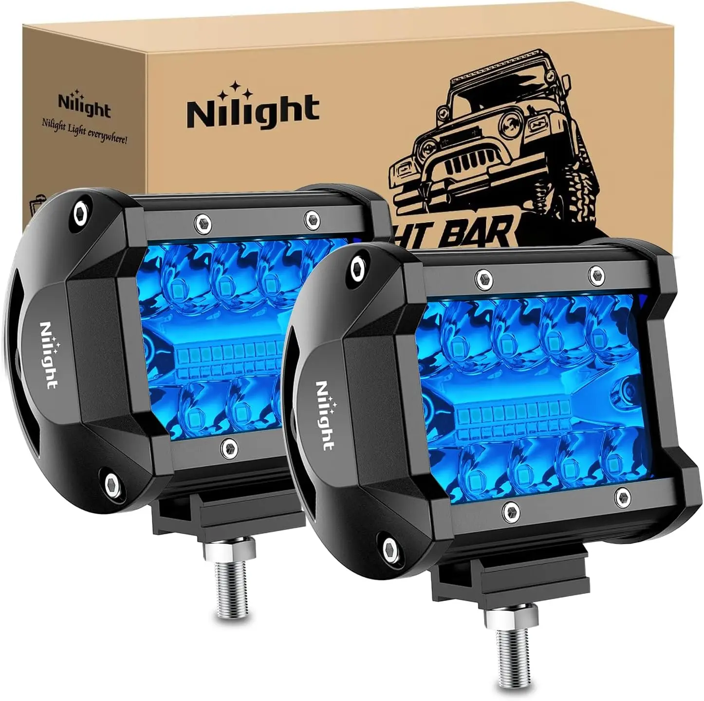 Nilight 4-in Aluminum LED Light Pods - Red Triple Row, 2PCS 60W Flood Spot Combo Led Bar, Auxiliary Safety Signals for UTV, Truck, Deck Trailer, Led Bar Light