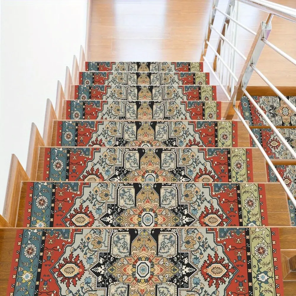 15-Pack 8'X30" Non-Slip Rubber Stair Treads for Wooden Steps, Safety Stair Mats for Dogs Kids Seniors, Indoor Anti-Skid Carpet Stair Runners, Durable Stairway Rug Noise Reducing Stair Mats [With Tape]