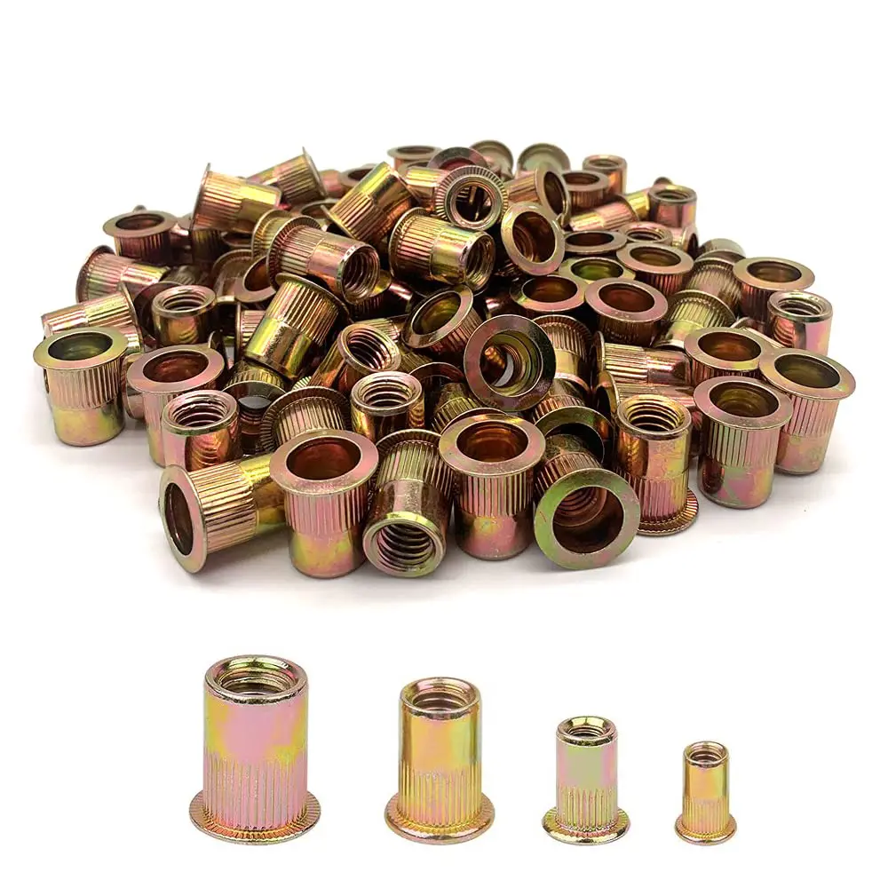 240Pcs Flathead Rivet Nut Assortment Kit - Heavy-Duty Zinc-Plated Carbon Steel, M4-M8 Sizes, Non-Slip Threads, Easy to Handle - Ideal for Thin/Hollow Walls, Furniture, Bikes, Fitness Equipment, Home Appliances, DIY Projects, Aluminum Applications