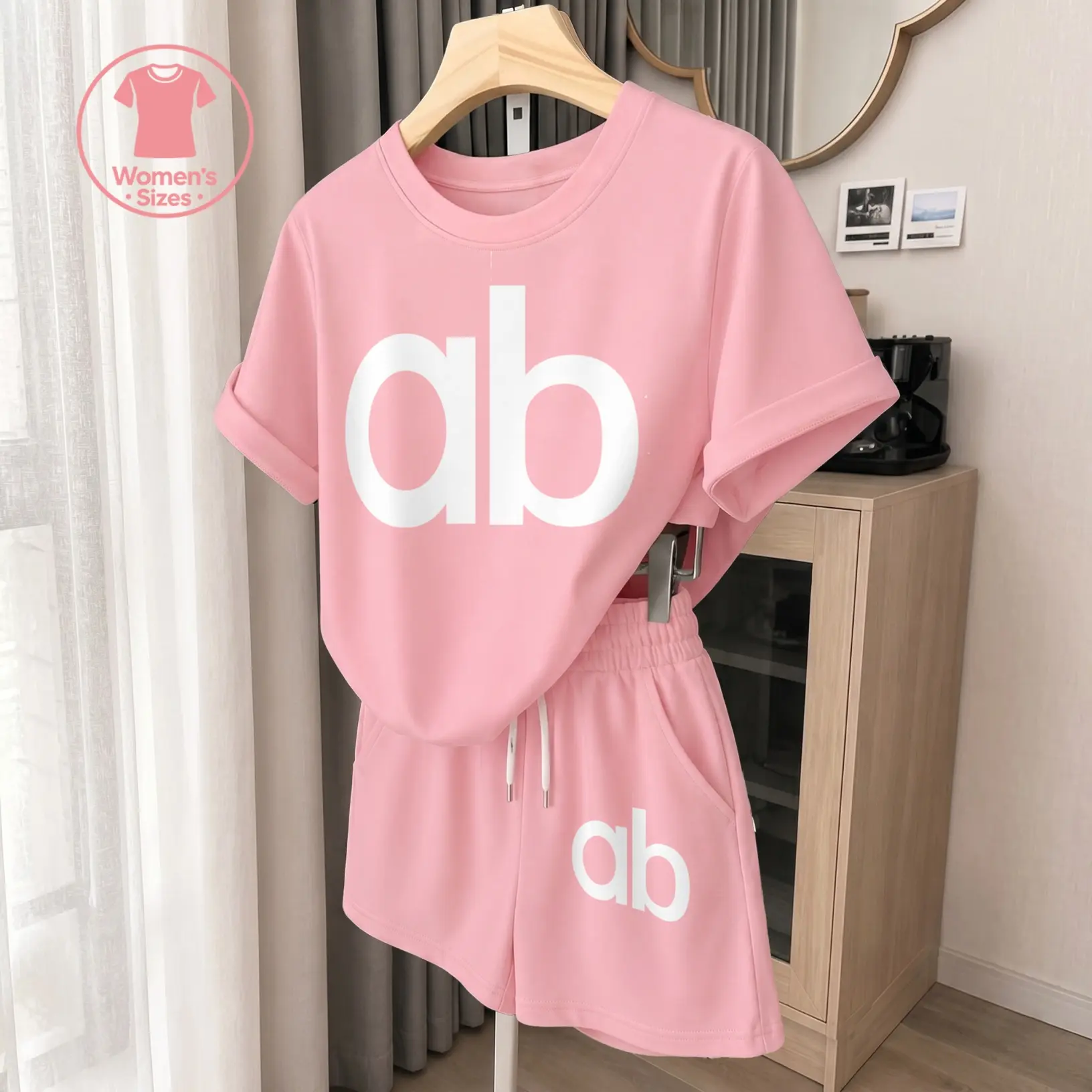 Women’s Summer Short Sleeve 2 Piece Set, Lightweight Crew Neck Top and Elastic Waist Shorts, Casual Matching Outfit for Vacation, Beach, Travel, Home, Streetwear, Outdoor Walks, Gym, Everyday Comfortable Summer Clothes, Soft Breathable Fabric,