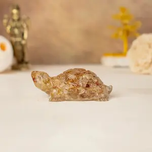 Astrotalk Feng Shui Citrine Tortoise Figurine - Resin-Encased Real Citrine Crystals for Wealth Attraction, Positive Energy, Abundance, Desk Decor, Ideal Home/Office Ornament & Gifting Item