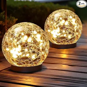Solar Outdoor Cracked Quartz Pathway Lights, IP68 Waterproof, Artisanal Glass Globe, Dual-Temperature Glow (Warm White & Color-Changing), 10Hr Runtime, Garden/Patio Decor, Graduation Party Favors, Solar Outdoor Lights
