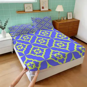 3Pcs American Vintage Moroccan Tile Fitted Sheet Set, Symmetrical Floral Pattern, Create An Elegant Exotic Bedroom