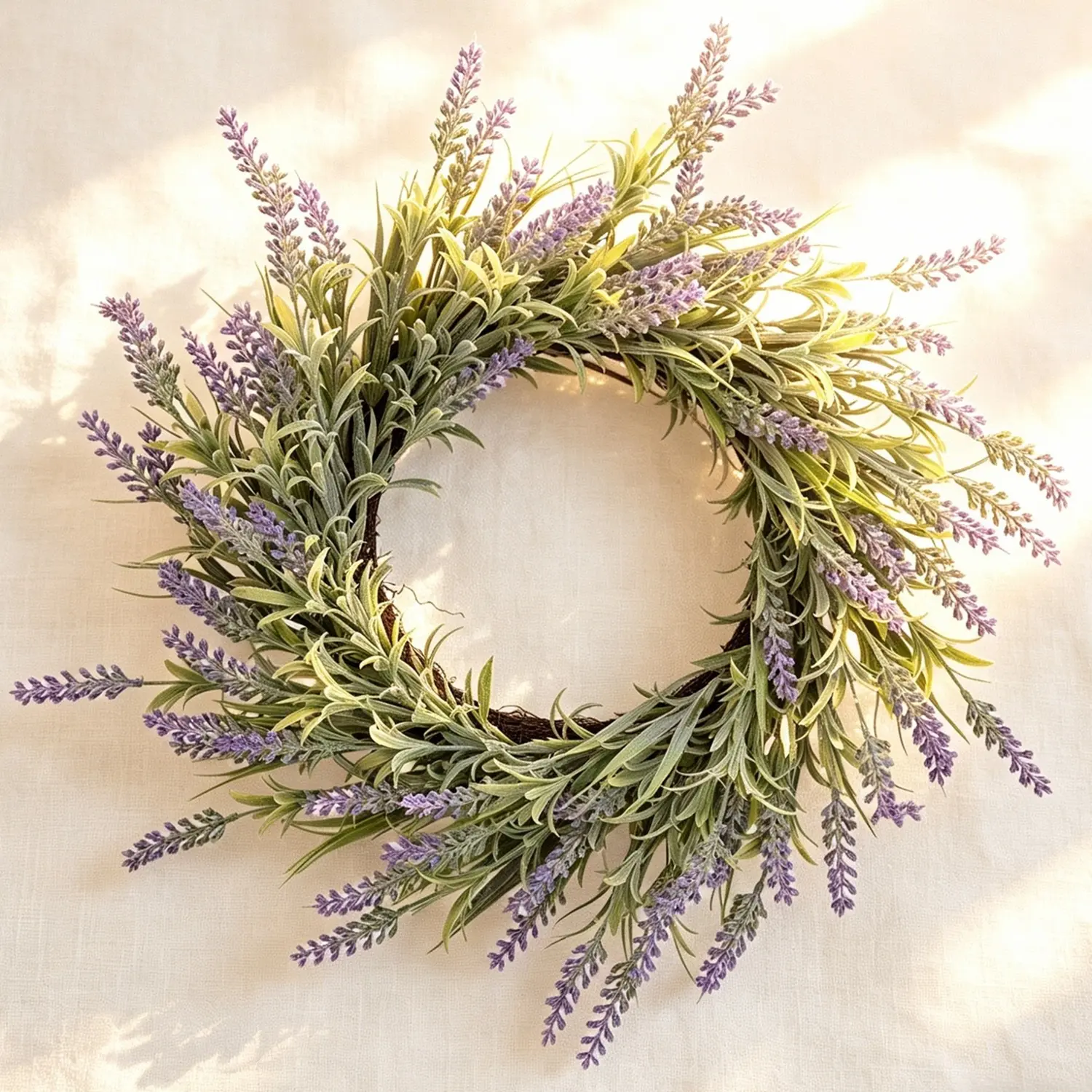 24 Inch Flocked Summer Wreaths for Front Door Porch Window, Home Decor Artificial Lavender Front Door Wreath, Outdoor Wreath for Farmhouse, Greenery Summer Floral Wreaths for Front Door
