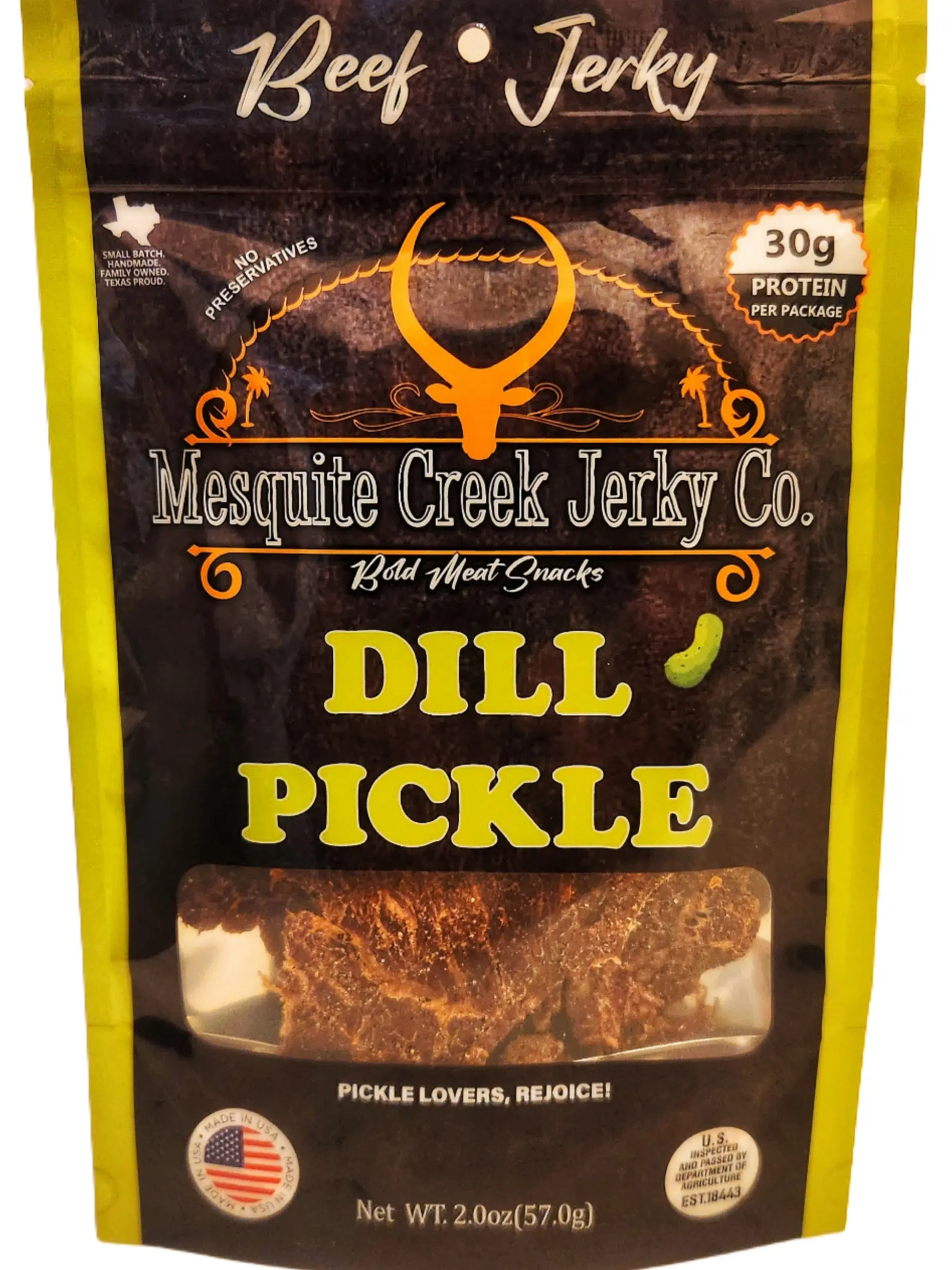 Mesquite Creek Jerky Co. Dill Pickle Beef Jerky 2.0oz 30g Protein Per Package Bold Meat Snacks for Pickle Lovers