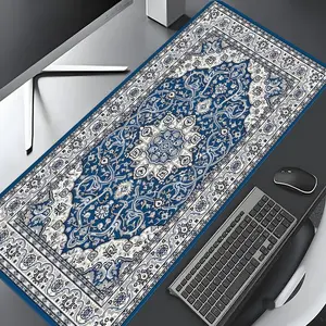 Blue & White Floral Persian Rug Design Large Gaming Mouse Pad, Stylish Desk Protector with Non-Slip Rubber, Multi-Size for Laptop & Desktop Use, Desk Accessories