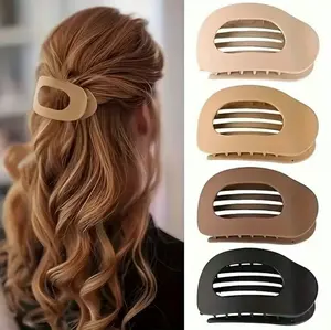 Solid Color Hair Clip, 4pcs Oval Acrylic Hair Clips Set for Women, No Trace Flat Large Hair Clip, Elegant Minimalist Frosted Solid Color Hair Clips for Daily Wear, Ideal Gifts for Her