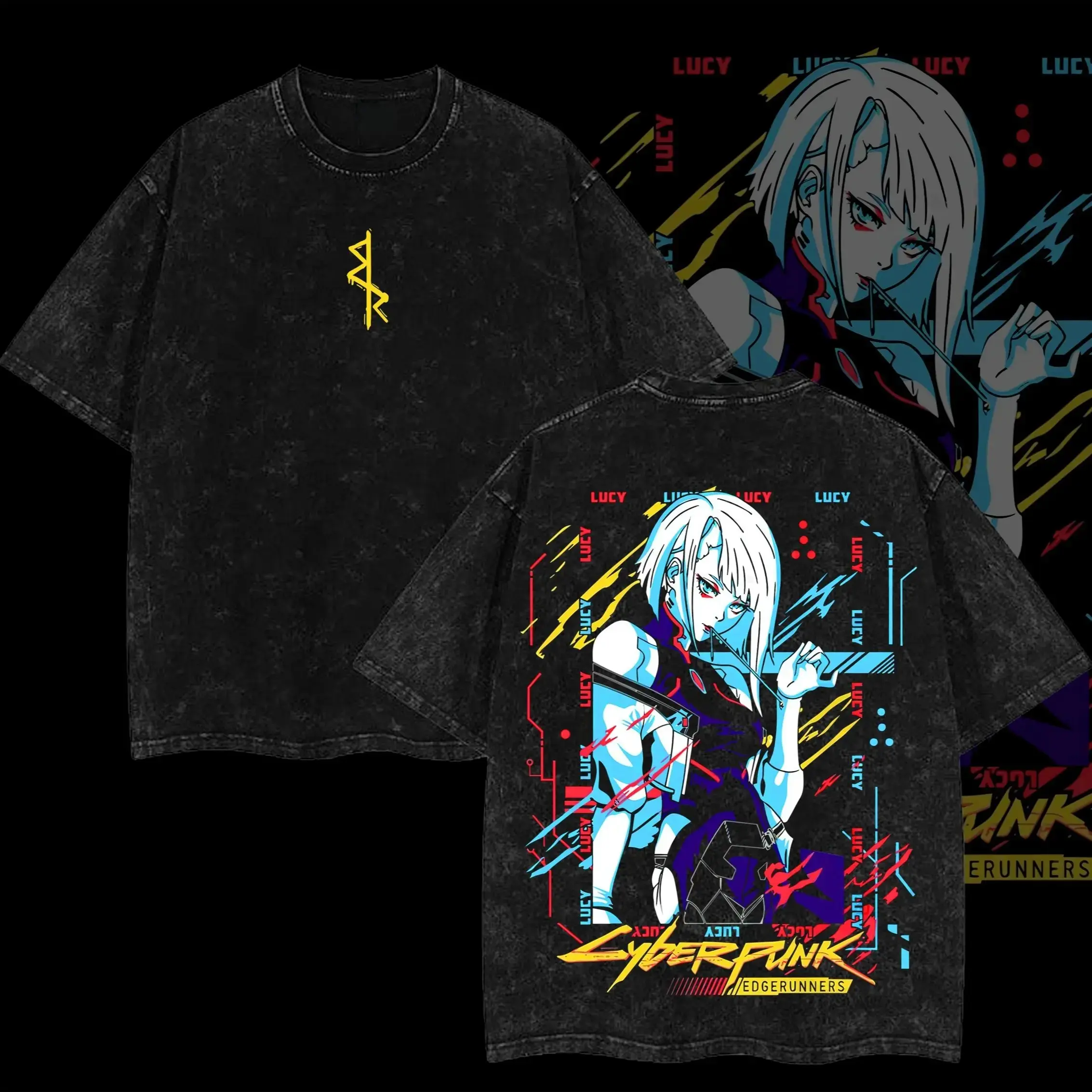 Retro Limited Edgerunners Neoncore Lucy Unisex Acid Washed Lightweight TShirt, Edge Runner Shirt, Cyberpunk Edgerunners, Lucy Shirt, Fabric Top Cotton, funny graphic tee, men’s trendy t-shirts, deals, humorous, 90s, streetwear,penny tees Casual Stylish Te