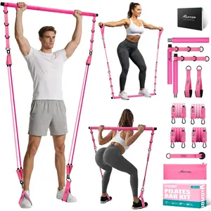 Pilates Bar Kit with Resistance Bands, Pilates Workout Equipment for Legs, Hip, Waist, Arm, Squats Exercise Equipment for Home Workouts, Adjustable 3-Section Pilates Bar Kit for Women & Men,Best Christmas Gifts for Dads/Moms/Boys/Girls summerwins