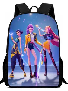 Trendy K-Pop Idol Girl Group Print Backpack, Student Book Bag, Casual Commute Laptop Shoulder Bag, Demon Hunters Print Backpack