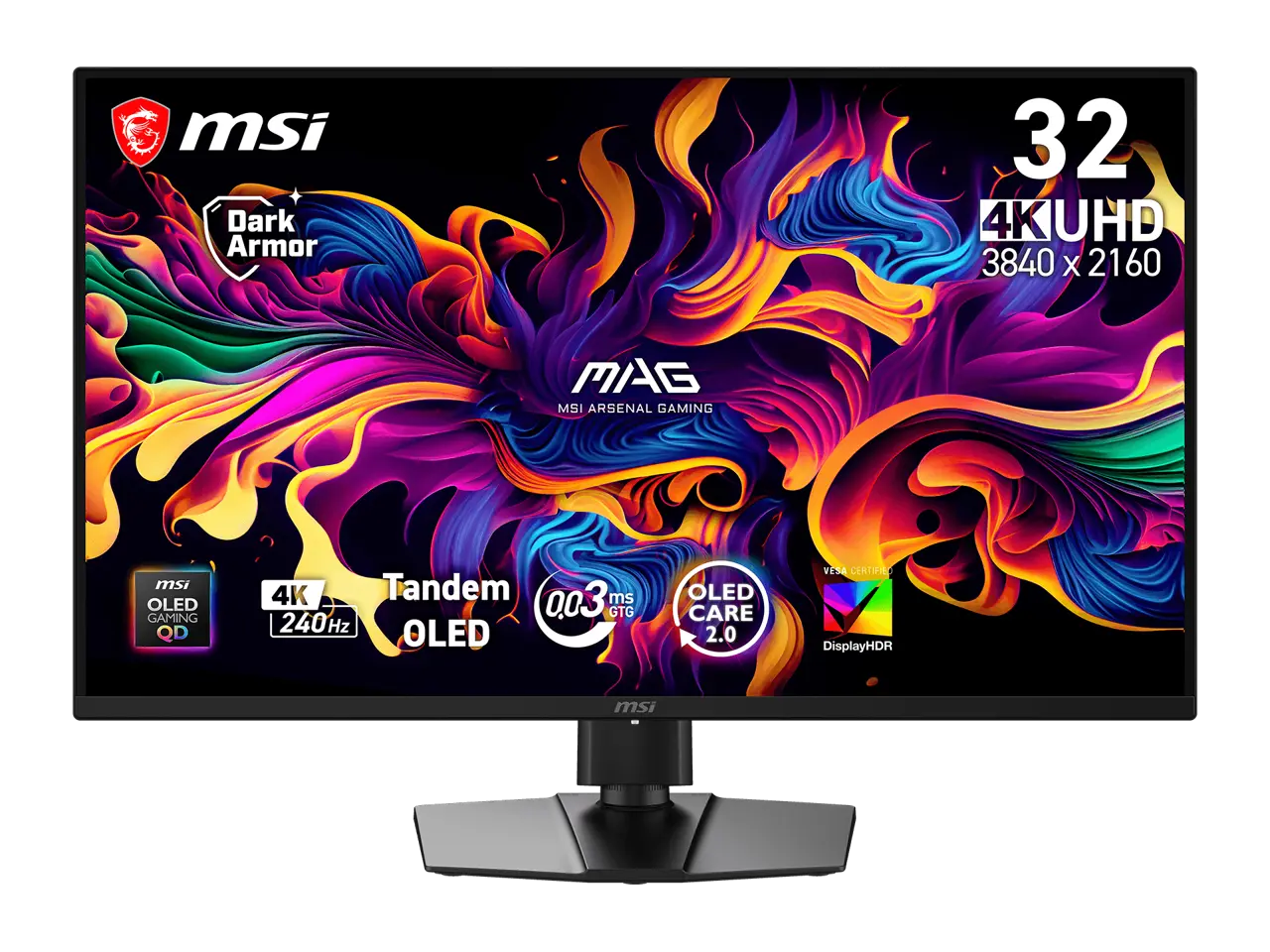 MSI 32 inch UHD 4K 240Hz AMD FreeSync Premium Pro & G-Sync Compatible USB-C OLED Gaming Computer Monitor with Height Adjustable, Swivel, Pivot & Tilt Stand MAG 321UP QD-OLED X24