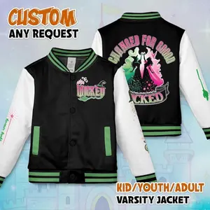 Wicked Inspired Varsity Jacket Custom Name Broadway Style, Trendy Outerwear for Kids Youth Adults