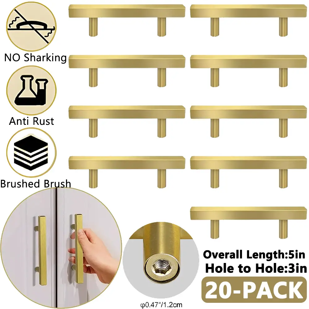 20PACK Square Kitchen Cabinet Pulls Stainless Steel Drawer Handles Brushed Gold 5in 20PACK Square Kitchen Cabinet Pulls Stainless Steel Drawer Handles Brushed Gold 5in