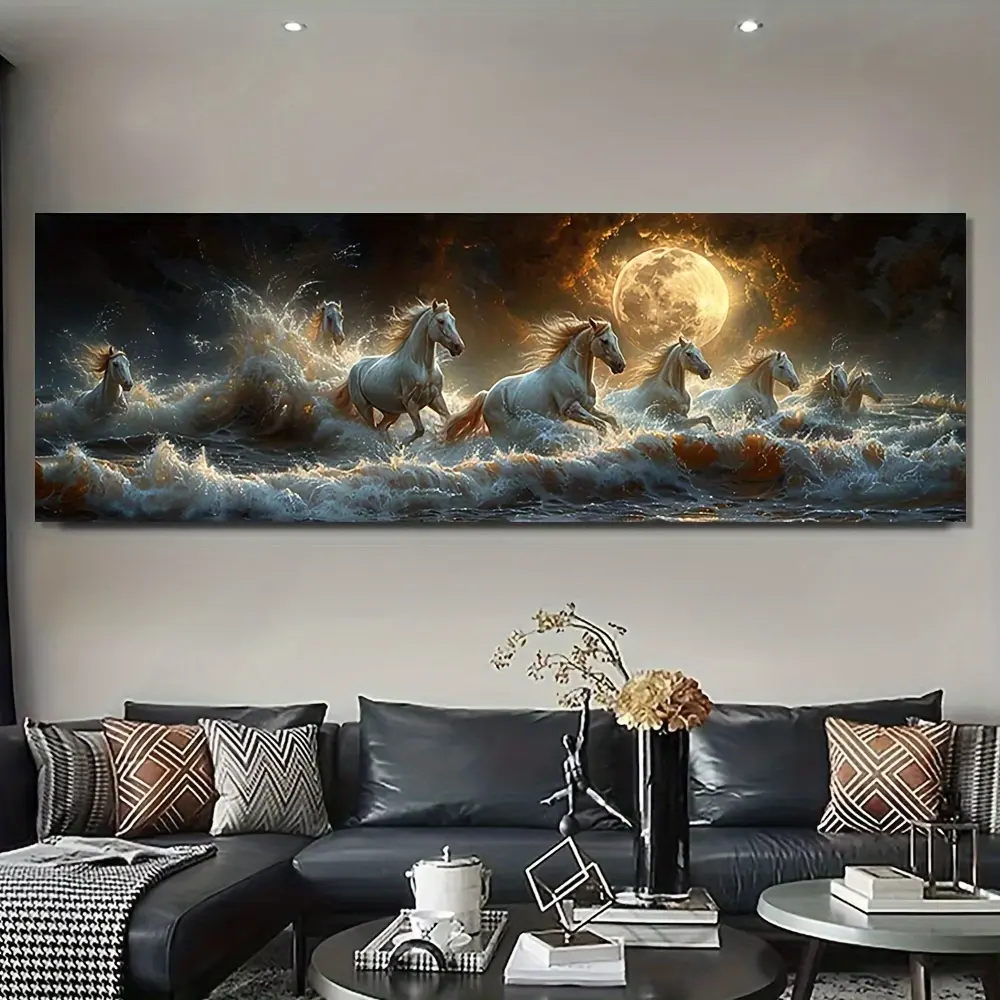 Unframed 1-Piece Vintage Classic Animal Theme Running Horses Canvas Print - Wall Art Painting, Home Accessory for Living Room Home Decor Supplies, One-Piece