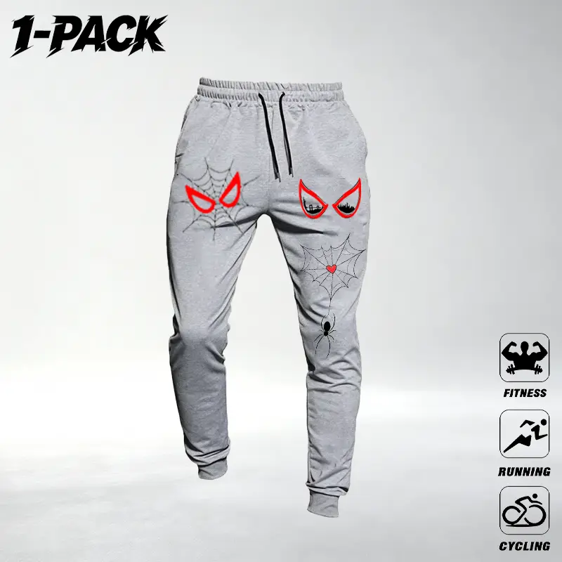 Spider-Man Gray Sweatpants with Red Eyes and Spider Web Design for Fitness Running and Cycling 1-Pack