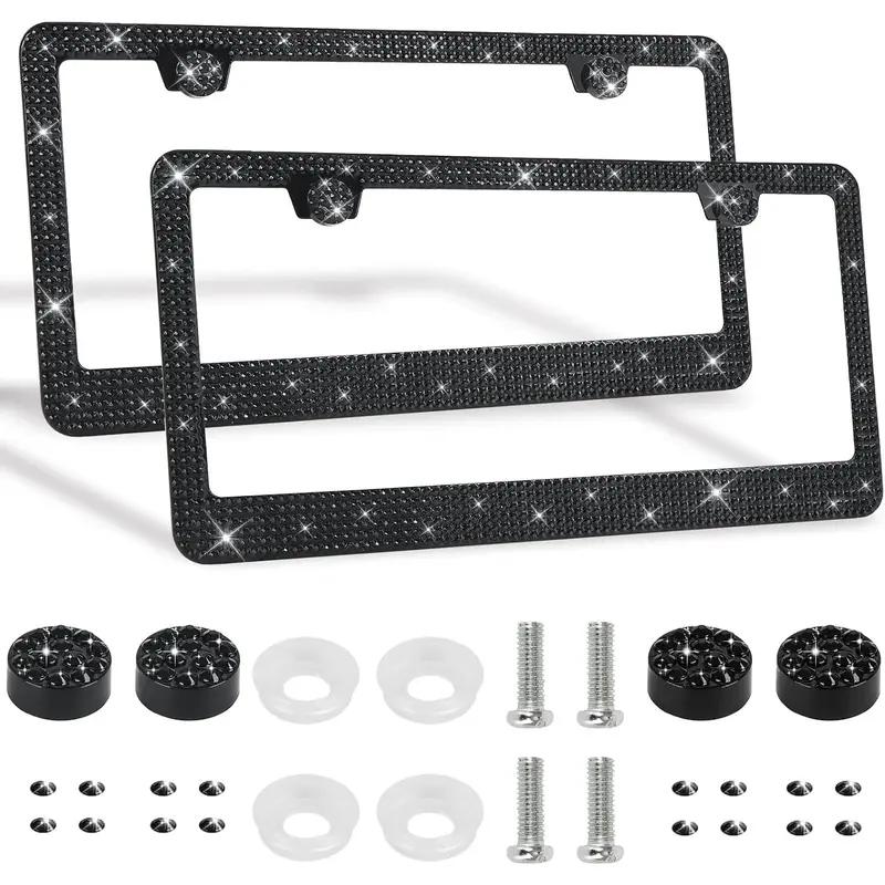 New Upgrade 2 Pack Bling License Plate Frames Premium Sparkly License Plate Frame for Women Durable Pink Bling Car Accessories